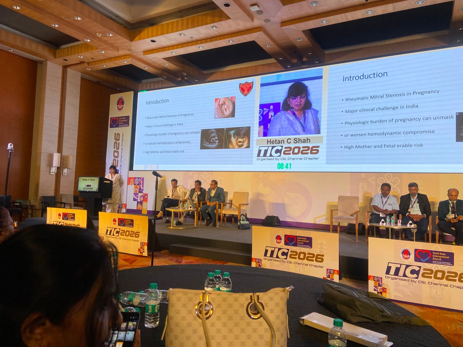 Dr. Hetan Shah presenting on rheumatic mitral stenosis in pregnancy at TIC 2026