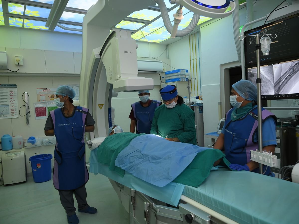 Dr. Hetan Shah and team in the cardiac catheterisation lab